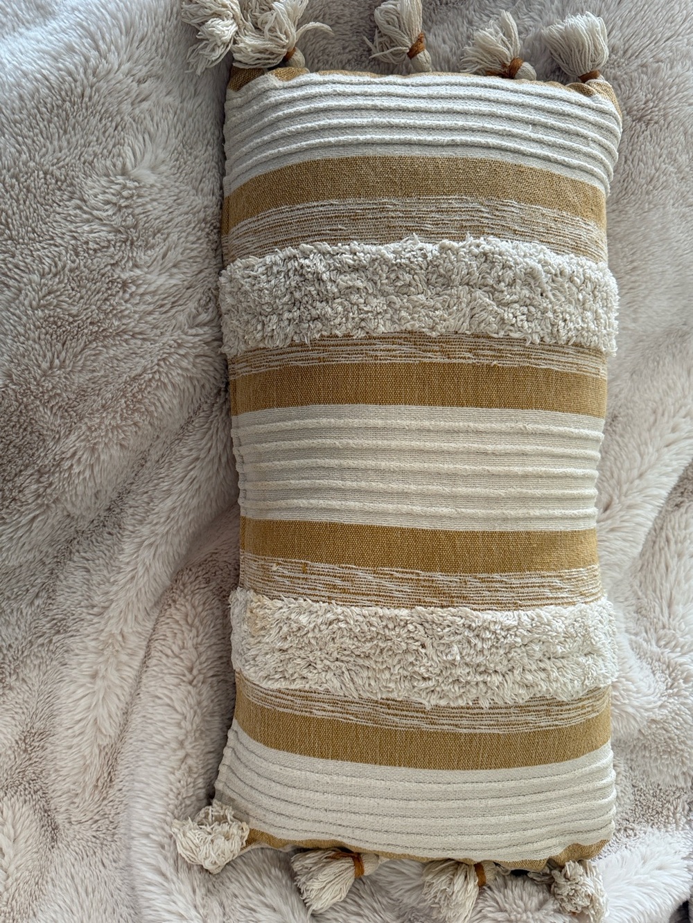 Free People Textured Lumbar Pillow in Cream and Mustard